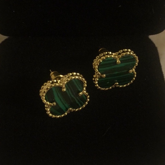 handmade Jewelry - 🔥 Clover Malachite Green Gold Mini Stud Earrings
